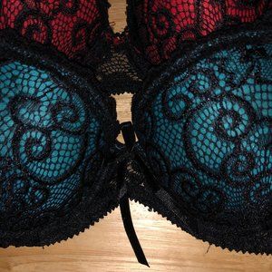 2 combo red and teal bra with black lace size 34B